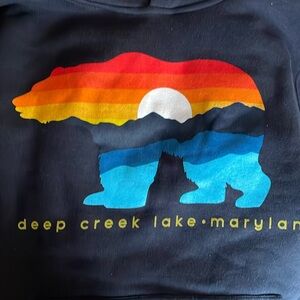 NEW Deep Creek Maryland Black Hoodie Sunset Bear Size Small Unisex Duck Company